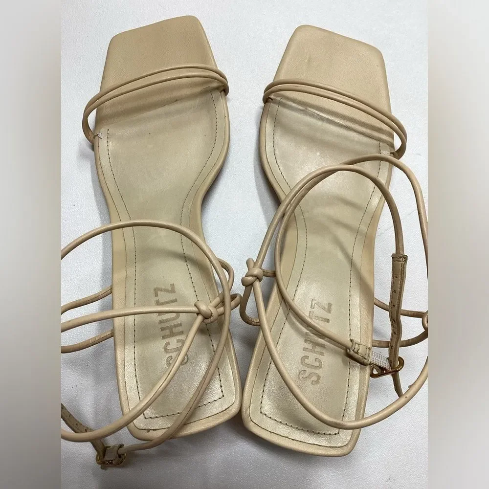 Schutz‎ Pompeii Beige Mid Ankle Strappy Sandals Size 9